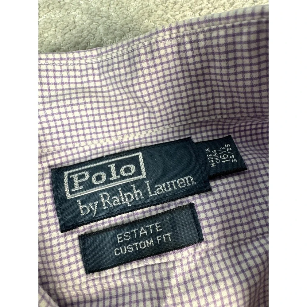 Polo Ralph Lauren Shirt Mens 16 34/35 Purple Gingham Estate‎ Custom Fit Dress